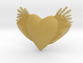 Joyful Heart With Wings Pendant  in Tan Fine Detail Plastic