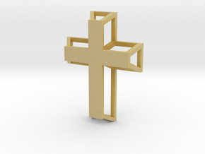 3D Framed Cross Pendant in Tan Fine Detail Plastic