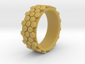 Hexagonal Ring - EU Size 58 in Tan Fine Detail Plastic
