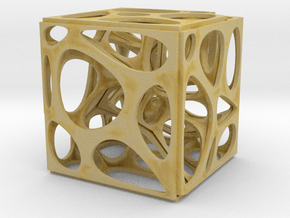 Voronoi Cube in Tan Fine Detail Plastic