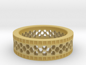 Ring With Hexagonal Holes in Tan Fine Detail Plastic