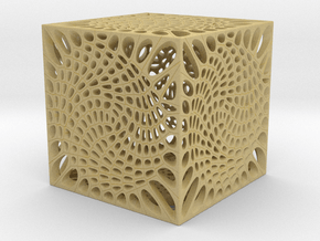 Voronoi cube lampshade ~ 100mm tall in Tan Fine Detail Plastic