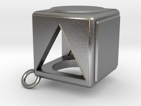 Shape Sorter Box Cube Pendant Keyring in Natural Silver