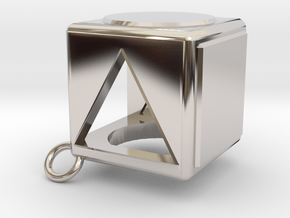 Shape Sorter Box Cube Pendant Keyring in Rhodium Plated Brass