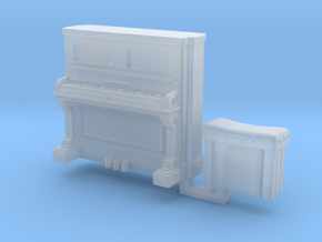 28mm/32mm Upright Piano and stool  in Clear Ultra Fine Detail Plastic