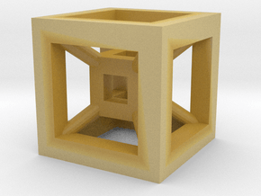 4D Cube（Tesseract） 12.5mm in Tan Fine Detail Plastic