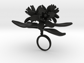 Ring with three large flowers of the Lemon in Black Natural Versatile Plastic: 5.75 / 50.875
