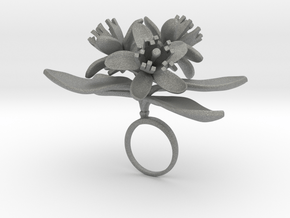Ring with three large flowers of the Lemon in Gray PA12: 8 / 56.75