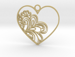 Heart Flower Pendant in Tan Fine Detail Plastic