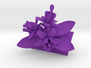 Pendant with three large flowers of the Lemon in Purple Processed Versatile Plastic