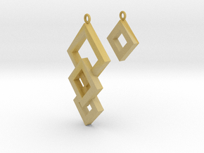Three Squares Earrings - Asymmetrical in Tan Fine Detail Plastic