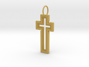 Hollow Cross Keychain in Tan Fine Detail Plastic