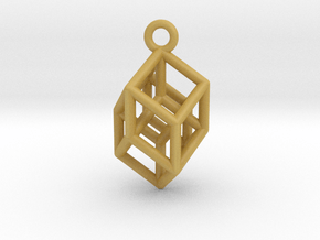 Hypercube Tesseract Pendant in Tan Fine Detail Plastic