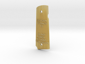 "DO NOT TOUCH" CUSTOM Colt 1911A1 right grip in Tan Fine Detail Plastic