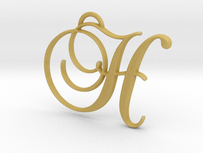 Elegant Script Monogram H Pendant Charm in Tan Fine Detail Plastic