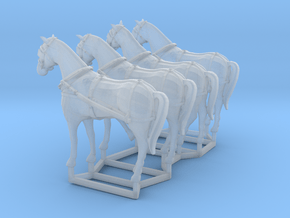 4 pack HO scale horses with harnesses in Clear Ultra Fine Detail Plastic