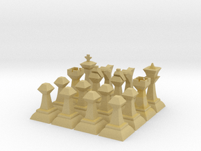 Low-Poly Chess Set (One Set Of Pieces) in Tan Fine Detail Plastic