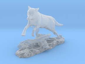 Animal wolf jumps over tree trunk in Clear Ultra Fine Detail Plastic