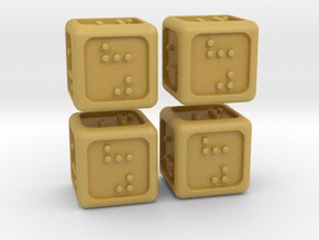 4 Braille Six-sided Dice Set (Curved Corners) in Tan Fine Detail Plastic