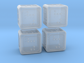 4 Braille Six-sided Dice Set (Curved Corners) in Clear Ultra Fine Detail Plastic