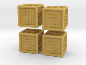 4 Braille Six-sided Dice Set in Tan Fine Detail Plastic