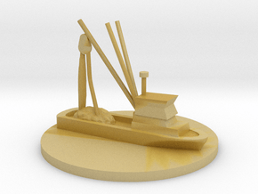Fishing Boat Game Piece on 40mm disk in Tan Fine Detail Plastic