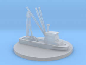 Fishing Boat Game Piece on 40mm disk in Clear Ultra Fine Detail Plastic