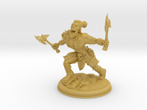 Orc with two Axes on 28mm Base in Tan Fine Detail Plastic