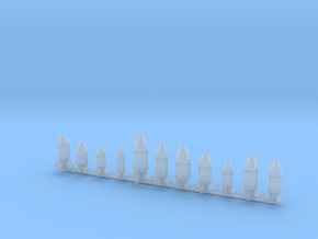 Parametric Ork Missiles in OpenScad in Clear Ultra Fine Detail Plastic