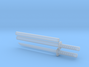 Wakizashi - 1:12 scale - Straight blade - Tsuba in Clear Ultra Fine Detail Plastic