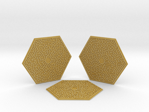 3 Hexagonal Maze Coasters in Tan Fine Detail Plastic