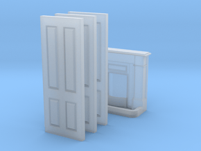 OO Gauge Fireplace (1) and Interior doors (3) in Clear Ultra Fine Detail Plastic