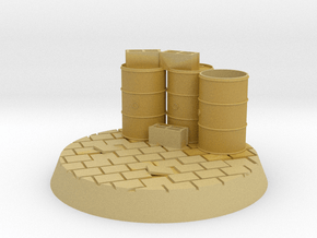 40mm Cobble Base With Drums and Cinder Blocks in Tan Fine Detail Plastic
