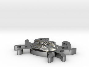 Crab With The Rock's Face Pendant in Fine Detail Polished Silver