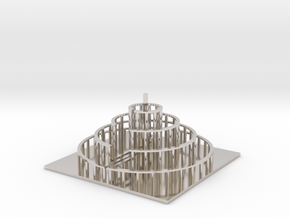 Circular Labyrinth, Wall:Path Ratio 1:4 in Rhodium Plated Brass: Extra Small