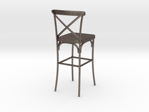 Miniature Industrial Bar Stool in Polished Bronzed-Silver Steel