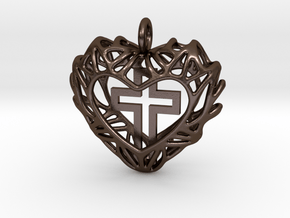 Cross My Heart Pendant in Polished Bronze Steel