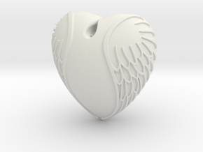 Heart with wings  Pendant in White Natural Versatile Plastic