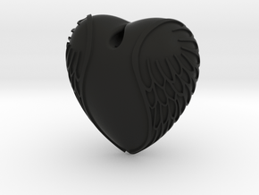 Heart with wings  Pendant in Black Smooth Versatile Plastic
