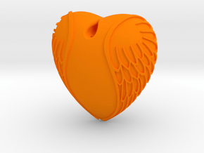 Heart with wings  Pendant in Orange Smooth Versatile Plastic