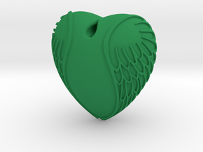 Heart with wings  Pendant in Green Smooth Versatile Plastic