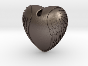Heart with wings  Pendant in Polished Bronzed-Silver Steel
