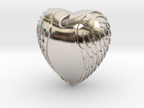 Heart with wings  Pendant in Rhodium Plated Brass