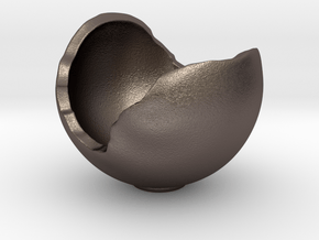 Miniature Ornament Broken Spherical Bowl in Polished Bronzed-Silver Steel