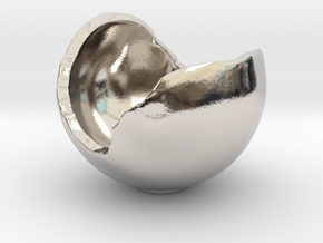 Miniature Ornament Broken Spherical Bowl in Rhodium Plated Brass