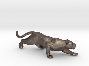 Leopard Sculpture in Polished Bronzed-Silver Steel: Extra Small