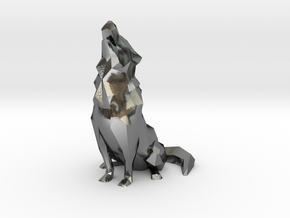 Low-Poly Howling Wolf Decoration in Polished Silver