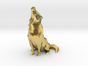 Low-Poly Howling Wolf Decoration in Polished Brass