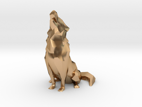Low-Poly Howling Wolf Decoration in Polished Bronze