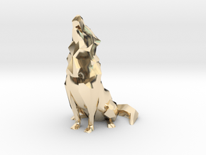 Low-Poly Howling Wolf Decoration in 14K Yellow Gold
